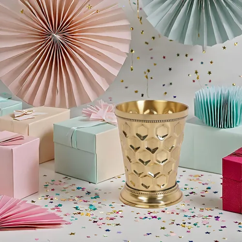 Vista 7 de Tazas de julep de menta para cóctel Bourbon Moscow Mule Classic con borde de cuentas, hechas por Soild Brass Capacity-12 onzas (diamante, 1)