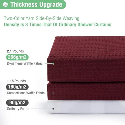 Vista 80 de Cortina de ducha de tela Dynamene verde oscuro - Cortinas de baño de tela de nido de abeja texturizadas resistentes, juego de cortinas de baño