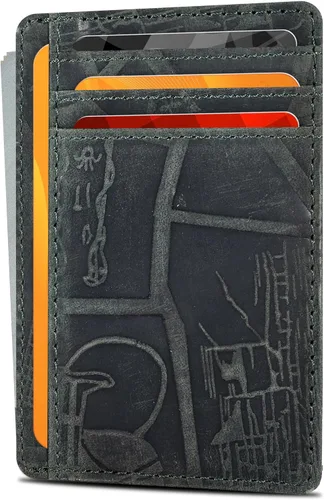 Vista 17 de Cartera de cuero Oak Leathers delgada y minimalista con bloqueo RFID para hombres y mujeres con bolsillo frontal, Coñac, Pequeña