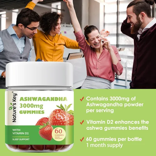 Vista 5 de Nature's Key Gomitas Ashwagandha, 3000 mg de extracto de raíz de Ashwagandha de alta potencia con vitamina D2, estrés, estado de ánimo tranquilo