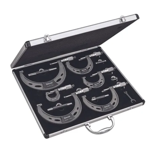 Vista 19 de Starrett Juego de micrómetro exterior con dedal de fricción suave, trinquete combinado y velocímetro - Tema American Pride, rango de juego de 0-4