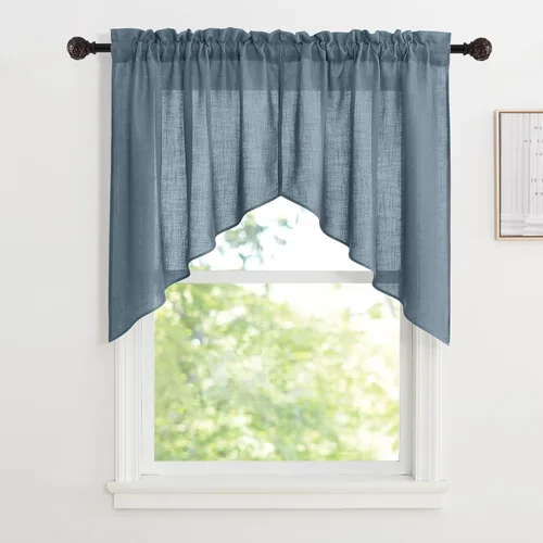 Vista 93 de RYB HOME Cortinas Cortas de Lino con Cenefas Swag - Niveles Semitransparentes para la Parte Superior de Ventanas, Decoración del Hogar con Filtrado