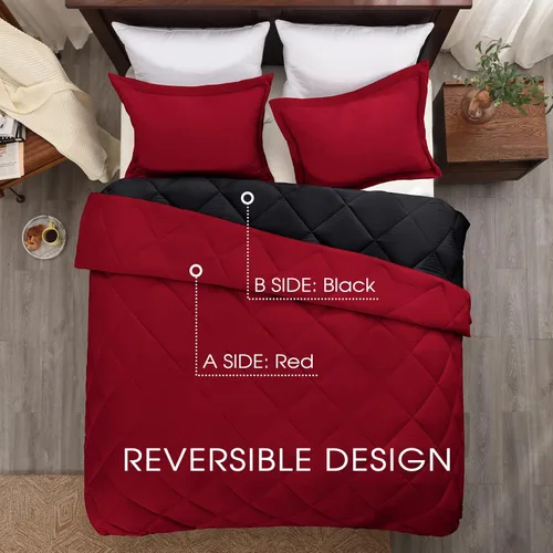 Vista 3 de Basic Beyond Juego de edredón tamaño individual – Juego de edredón de color rojo individual, juego de edredón reversible para todas las estaciones