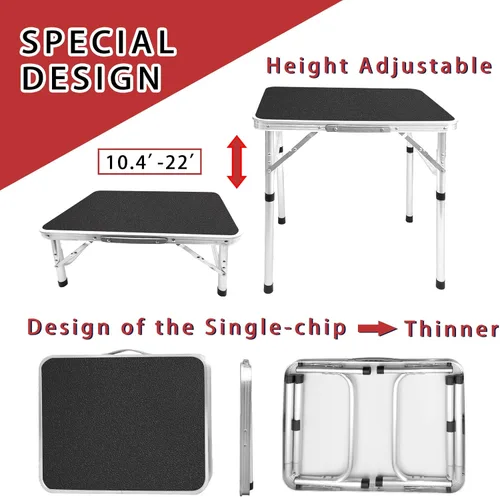 Vista 3 de Camp Field Mesa pequeña plegable de aluminio, altura ajustable, mesa de campamento portátil ligera para picnic, playa, al aire libre e