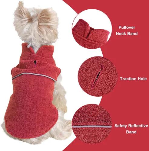 Vista 64 de Chaleco de forro polar con estampado a cuadros rojos, suéter de invierno para mascotas para perros pequeños, niños y niñas, suéter cálido