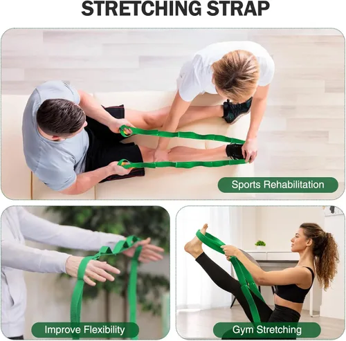 Vista 3 de Correa elástica de yoga para terapia física, 10 bucles banda elástica no elástica para pilates, flexibilidad, ejercicio y gimnasia