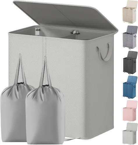 Vista 25 de Lifewit Cesta de lavandería con tapa y bolsa de lavandería extraíble, grande, plegable, 1 divisor, cesta de ropa sucia con asas para dormitorio