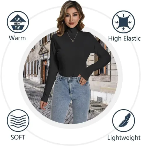 Vista 3 de Dalavch Paquete de 2 o 3 camisas térmicas de manga larga con cuello de tortuga para mujer, con forro polar, cuello alto falso, suéter de capa base