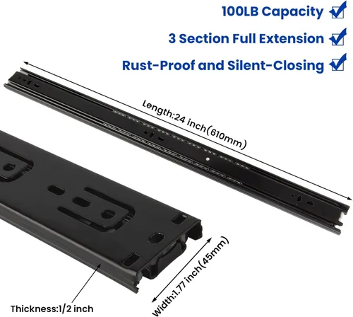 Vista 22 de LONTAN 2 pares de correderas de cajón de cierre suave de 20 pulgadas, 3 FOLD de extensión completa, guías deslizantes para cajones de tocador