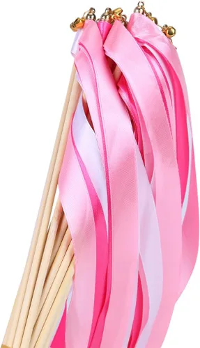 Vista 11 de 30 varitas de cinta de encaje para fiestas de cumpleaños de Navidad, varitas de hadas para actividades de boda (verde+encaje)