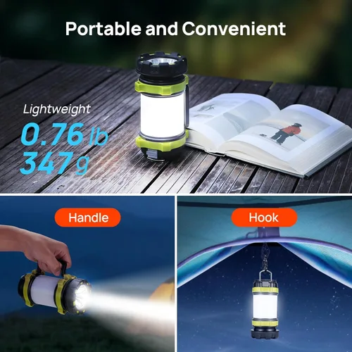 Vista 5 de Consciot - Paquete de 2 linternas LED de camping recargables, linterna portátil Consciot con 6 modos de luz, banco de energía de 3600 mAh, IPX4