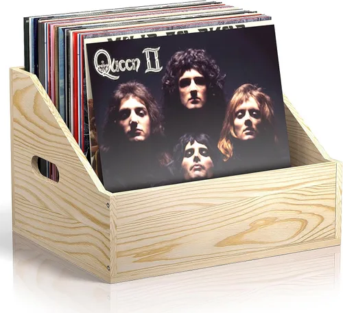 Vista 10 de Almacenamiento de Discos de Vinilo de Madera, Caja de Vinilo Retro y Duradera y Soporte para Discos, Caja de Almacenamiento de Álbumes y Estuche