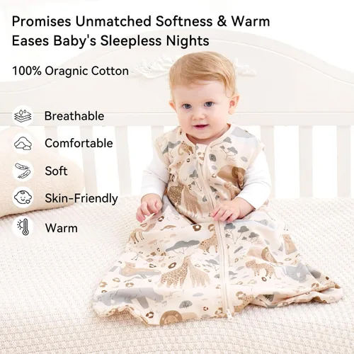 Vista 2 de Unnivoll - Saco de dormir para bebé de 0 a 6 meses, 0.5 tog, manta portátil para bebé, 3 unidades, 100 % de algodón, saco de dormir ligero