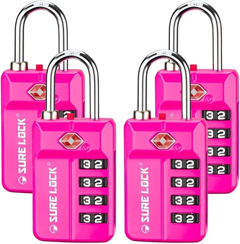 Vista 11 de SURE LOCK Cerradura de combinación reiniciable de 4 dígitos aprobada por la TSA con alerta abierta, diales de fácil lectura, para equipaje