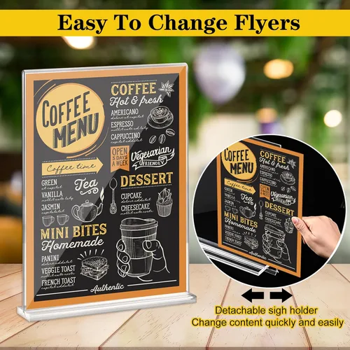 Vista 5 de Soporte para letreros acrílicos de 8.5 x 11 pulgadas, paquete de 2 soportes verticales de plástico transparente de doble cara, soporte de papel