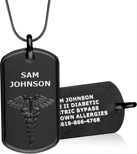 Vista 14 de Divoti Collares clásicos grabados con láser de encargo profundo de la etiqueta de perro de identificación de alerta médica 316L - estilos