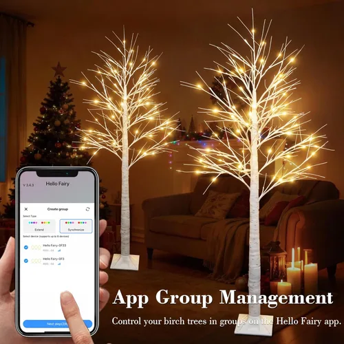 Vista 10 de Árbol de abedul iluminado inteligente de 6 pies con luces LED WW para decoración de Navidad, control de aplicación y botón, sincronización musical