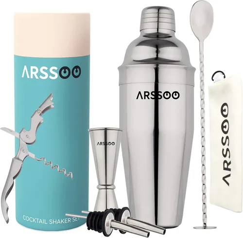 Vista 8 de Juego de coctelera: 7 piezas de acero inoxidable de 25.3 onzas Martini Shaker Mixology Bartender Kit Herramientas de bar profesionales perfectas