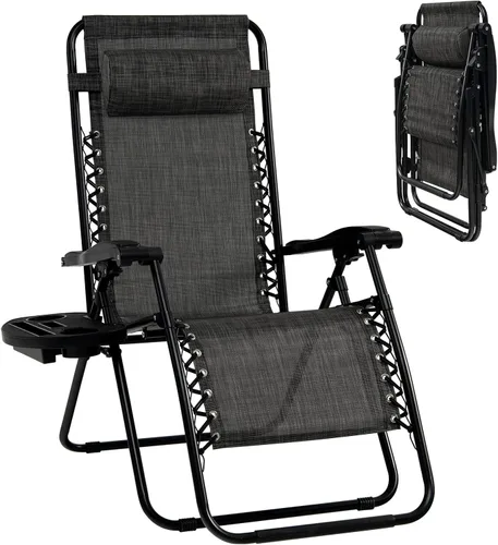 Vista 17 de Goplus Sillas de salón Zero Gravity, reclinables plegables ajustables en 160° con almohada y soporte para tazas, cómodas sillas de descanso de 350