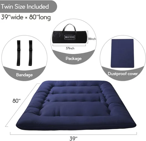 Vista 511 de Colchón futón japonés de piso gris constelación, de piso tatami, portátil, para acampar, para niños, sofá cama plegable enrollable con protector