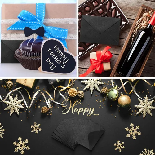 Vista 3 de Yahenda 200 unidades de sobres negros mini para tarjetas de regalo a granel, sobres pequeños de bolsillo para bodas, fundas para tarjetas de regalo