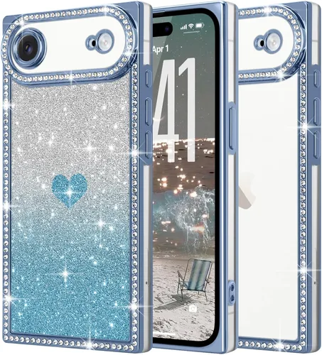 Vista 34 de Funda para iPhone 13, funda de diamantes de imitación de lujo con patrón de corazón de amor de cristal [papel con purpurina extraíble], parachoques