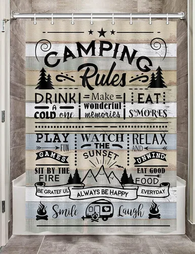 DYNH Cortina de ducha para caravana para viajes, remolque, baño, reglas de campamento de granja, cita pequeña, estrecha y corta, juego de cortinas