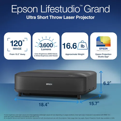 Vista 7 de Epson Lifestudio Grand Proyector láser de tiro ultra corto 4K PRO-UHD, sonido de Bose Technology y aplicación descargable, Google TV integrado