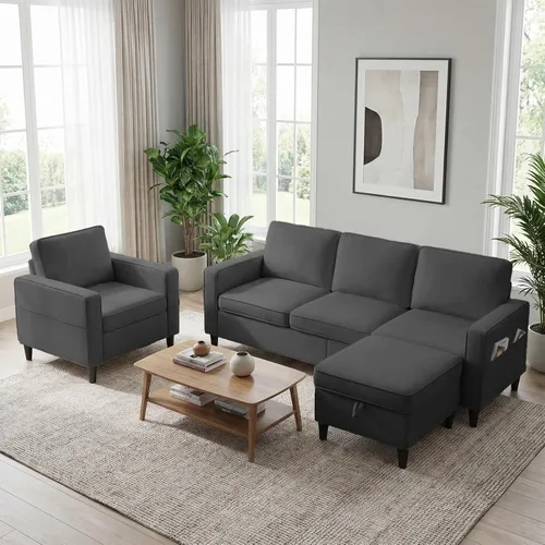 Vista 15 de Mjkone Juego de sofás de 3 piezas de 78 pulgadas de ancho para sala de estar, juegos de muebles seccionales en forma de L de 3 plazas, sofá y sofá
