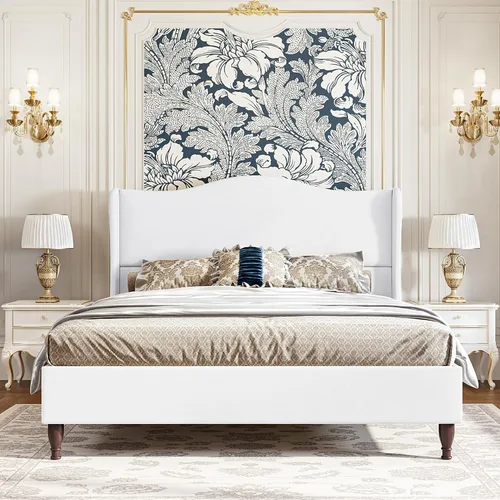 Vista 13 de koorlian Marco de Cama Tamaño Queen Cama Plataforma Tapizada con Cabecera Alta de 51" con Respaldo Alado, Tela Suave, Cama Plataforma