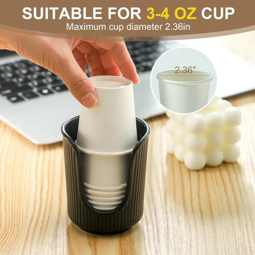 Vista 4 de Dobbyby Dispensador de Vasos de Baño de Cerámica con Elegantes Rayas Verticales - Soporte para Vasos Desechables de Enjuague Bucal que Contiene