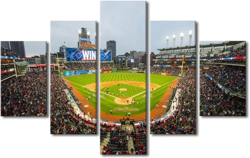 Vista 43 de TUMOVO T-MOBILE PARK - Arte de pared para sala de estar, lienzo de estadio de Seattle, 5 piezas, arte moderno de decoración de pared