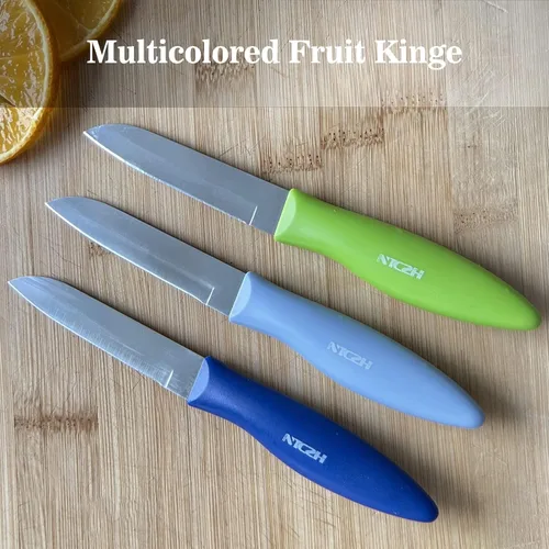 Vista 7 de Cuchillos de pelar clásicos con borde recto, juego de 6 cuchillos de pelar de color de punta de lanza para frutas y verduras, cuchillos de cocina
