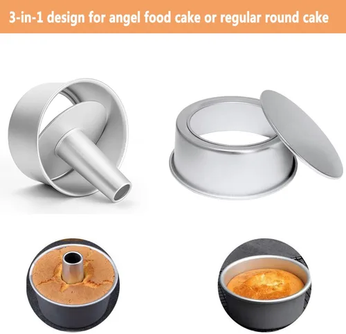 Vista 3 de Molde de pastel de comida de ángel de 6 pulgadas con parte inferior extraíble, molde redondo de aluminio para tartas de gasa, molde para hornear