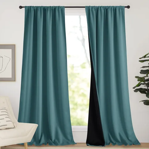 Vista 42 de NICETOWN Biscotti Beige 100% Cortinas opacas de 45" de largo para cocina, bolsillo con varilla para sótano completamente opaco, cortinas térmicas