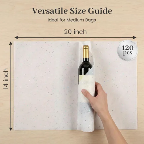 Vista 4 de Koogel 120 hojas de papel de seda, papel de seda blanco de 20 x 14 pulgadas para bolsas de regalo, envoltura de purpurina para cumpleaños, proyectos