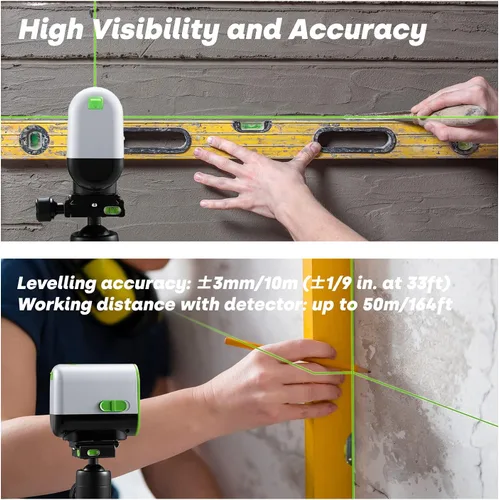 Vista 5 de ENVENTOR Nivel láser verde, nivel láser autonivelante, línea cruzada horizontal y vertical, soporte magnético giratorio de 360°, modo de pulso