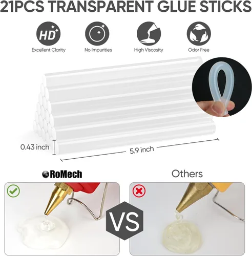 Vista 4 de ROMECH Pistola de pegamento caliente de tamaño completo con potencia dual de 60/100 W y 21 barras de pegamento caliente (7/16"), pistola