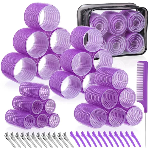 Vista 10 de obeoby - Juego de rodillos de autoagarre de 4 tamaños para cabello largo, corto y flequillo - 50 piezas con pinzas