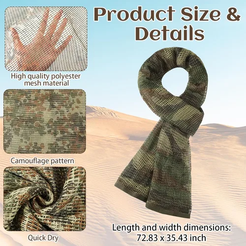 Vista 2 de Ramede 4 pañuelos de malla de velo de francotirador, bufanda de camuflaje para hombre, cuello de cabeza de camuflaje al aire libre, 4 diseños