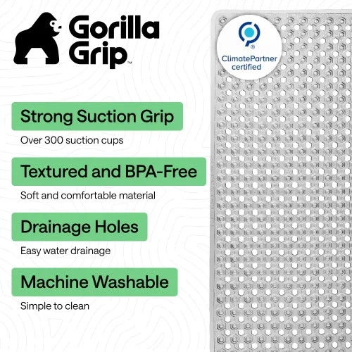 Vista 2 de GORILLA GRIP - Alfombrilla patentada para bañera y ducha, tapetes lavables para el piso de la bañera, ventosas y orificios de drenaje para mantener