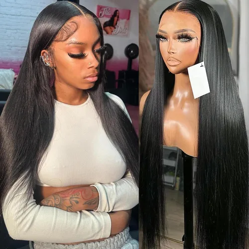 Vista 13 de VIPbeauty Pelucas de cabello humano con encaje frontal de 13 x 6 pulgadas, predepiladas, densidad 180, lacio, HD, transparente, sin pegamento