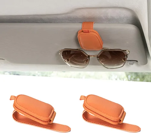 Vista 8 de Yuoyar Soporte para lentes de sol para vehículo, soporte de lentes de sol de cuero magnético y clip para tarjeta y boleta, accesorios para visera