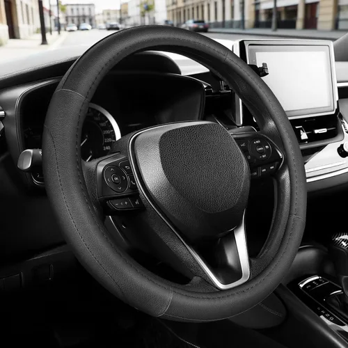 Vista 23 de SEG Direct Funda universal para volante de automóvil, tamaño estándar de 14.5-15 pulgadas, piel de microfibra negra