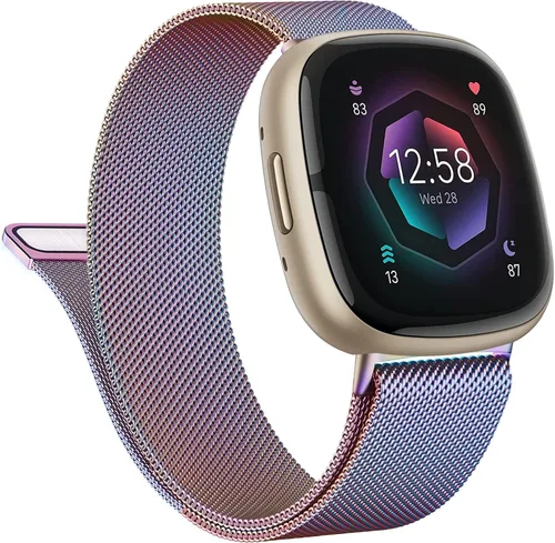 Vista 8 de Vanjua Correa de metal para Fitbit Sense 2 / Sense Bands, Fitbit Versa 4 / Versa 3 correas para mujeres y hombres, correa de repuesto de pulsera