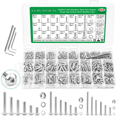 Vista 19 de 860 piezas Juego de surtido de tornillos métricos, tornillos de máquina M2 M3 M4 M5 con tuercas de bloqueo y arandelas planas, acero de aleación