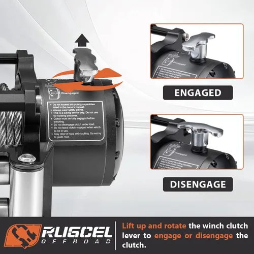 Vista 4 de RUGCEL WINCH Cabrestante eléctrico impermeable para camión de 12000 libras, cabrestante de cuerda de acero de 12V con guía de rodillos, mango