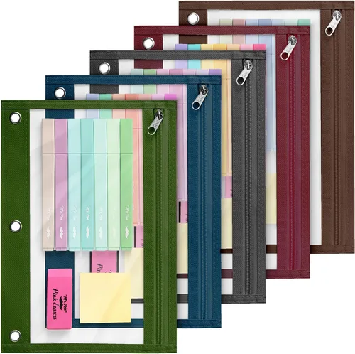 Vista 14 de Mr. Pen Estuche de tela para lápices con 3 agujeros para carpeta, color negro, juego de 2
