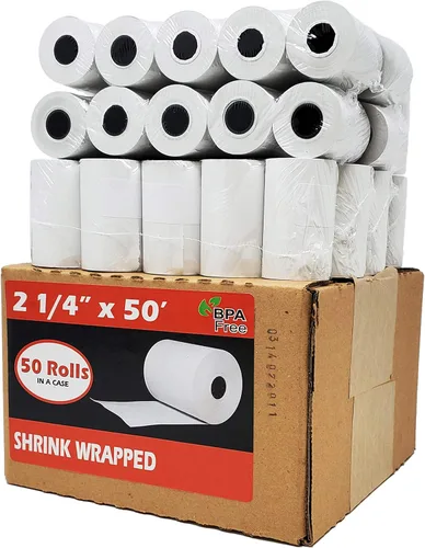 Vista 22 de (100 rollos) 2 1/4 x 50 Rollos de papel térmico para recibo de 55 GSM, papel alemán de calidad premium, se adapta a todos los terminales de tarjetas