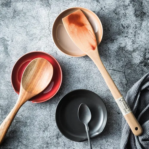 Vista 7 de Gomakren Soporte para cuchara para estufa, soporte para cucharón de espátula, bonitos reposamucheras de café, soporte grande de 5 pulgadas